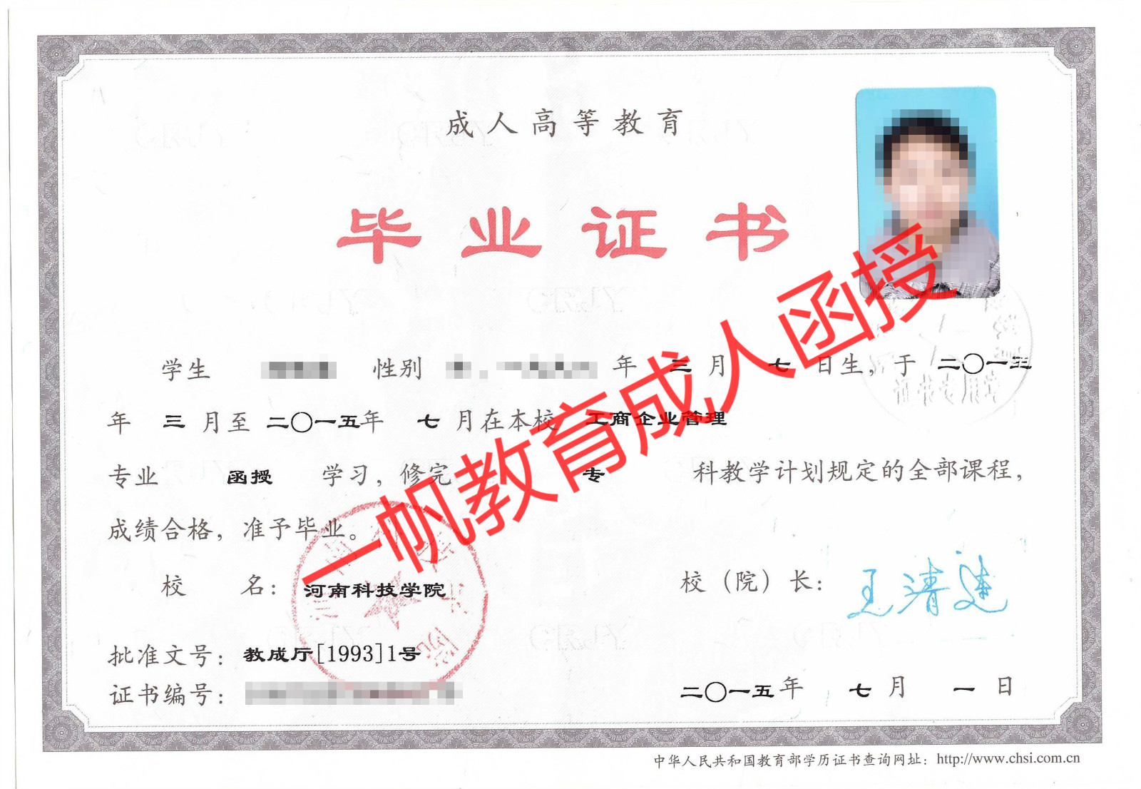 河南科技大学成考函授毕业证